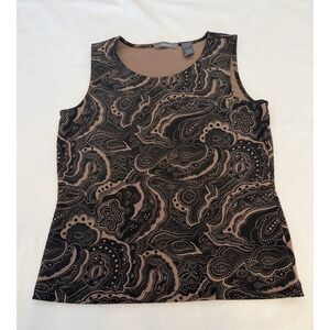 Dark Academia Whimsigoth Romantic Goth Black Tan Lace Paisley Print Top Size M